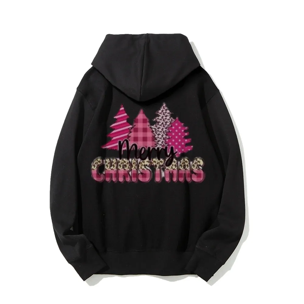 Merry Christmas Tree Graphic Pullover With Kangaroo Pocket Hoodies