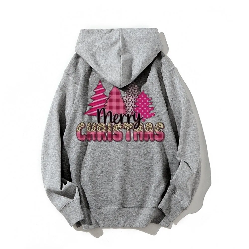 Merry Christmas Tree Graphic Pullover With Kangaroo Pocket Hoodies