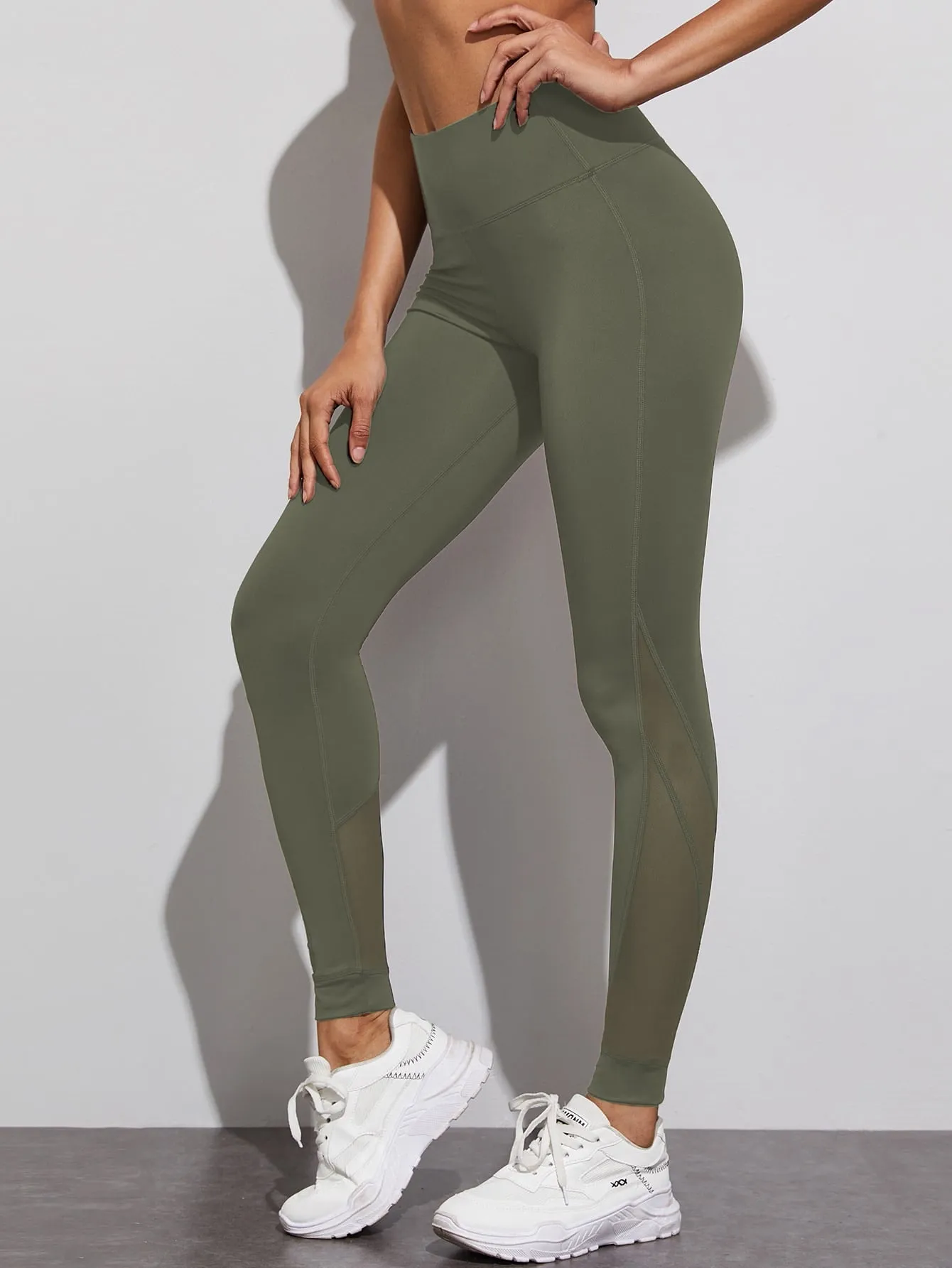 Mesh Panel Stretchy Waist Leggings