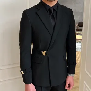 Metal Side Buckle Solid Blazer