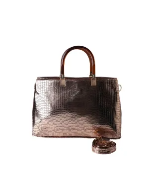 Metallic Bronze Croc Tote