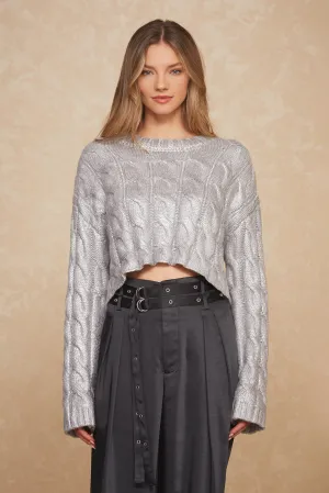 Metallic Cable Knit Sweater - Silver