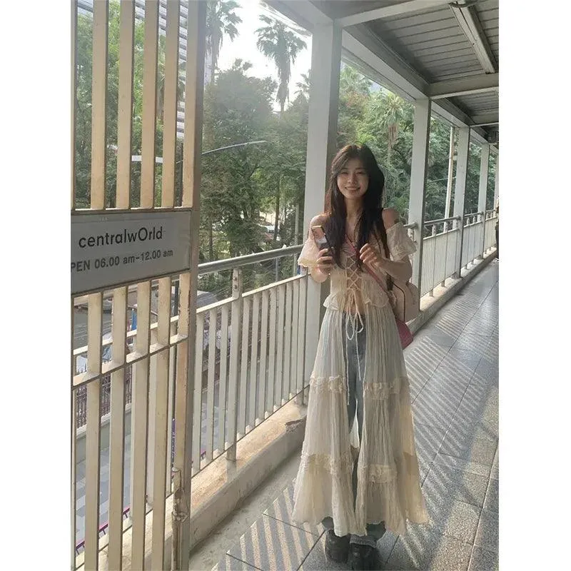 MEXZT Vintage Ruffles Bandage Dress: Elegant Hollow-Out Robe for Women