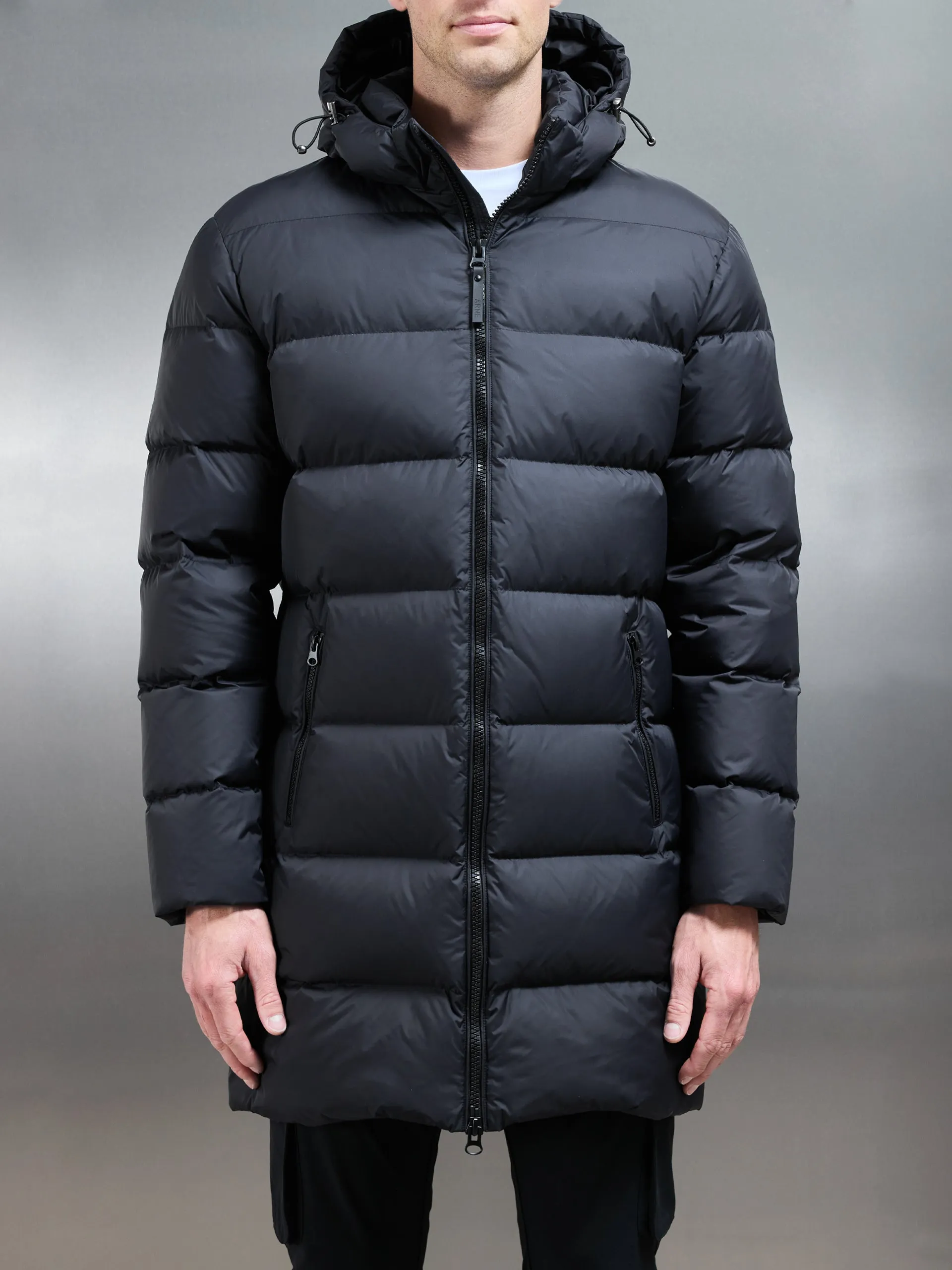 Mid Length Down Jacket in Midnight Black