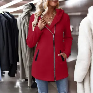 Mid Length Pockets Hooded Knit Jacket Coat