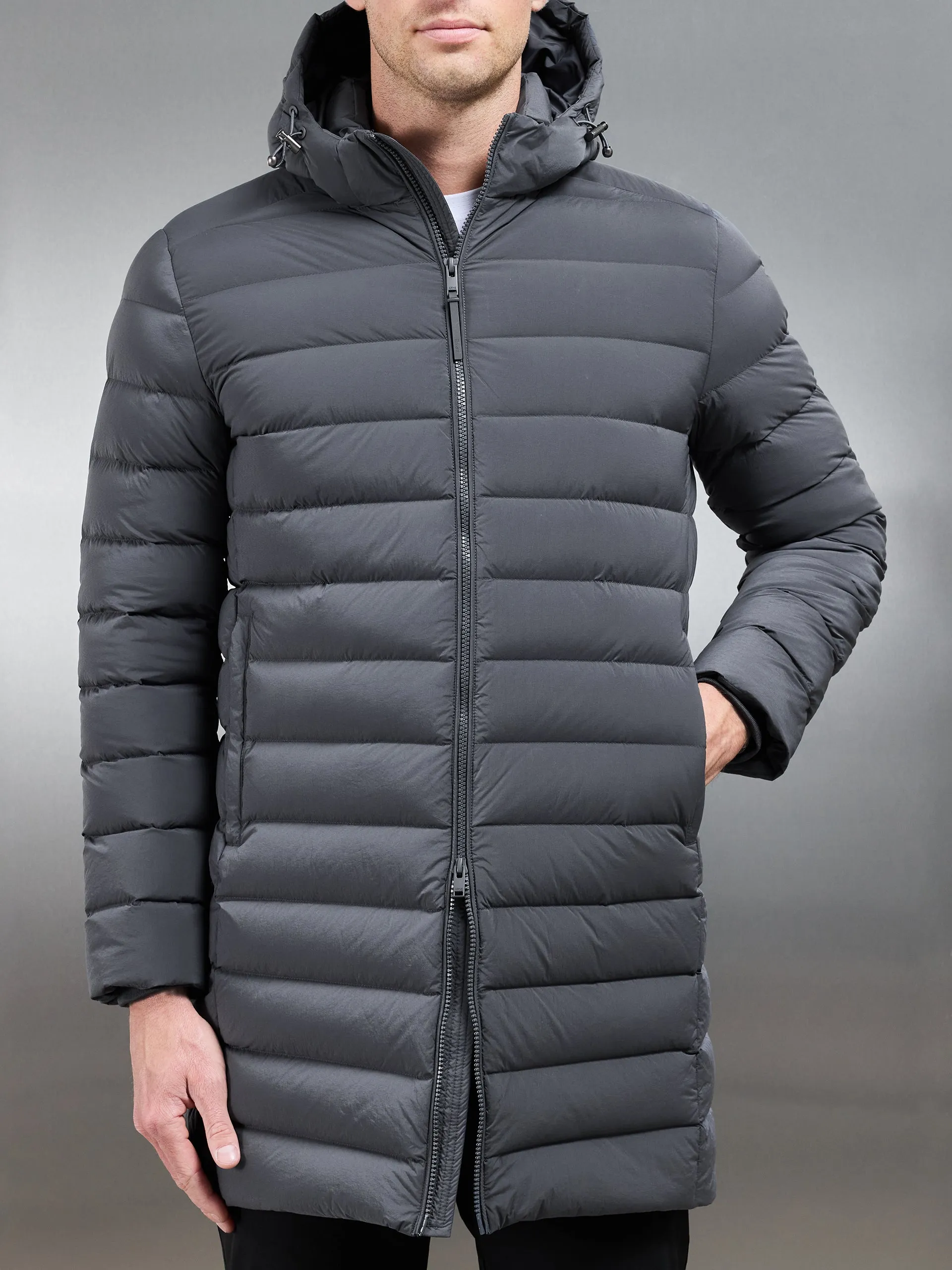 Mid Length Technical Down Jacket in Grey