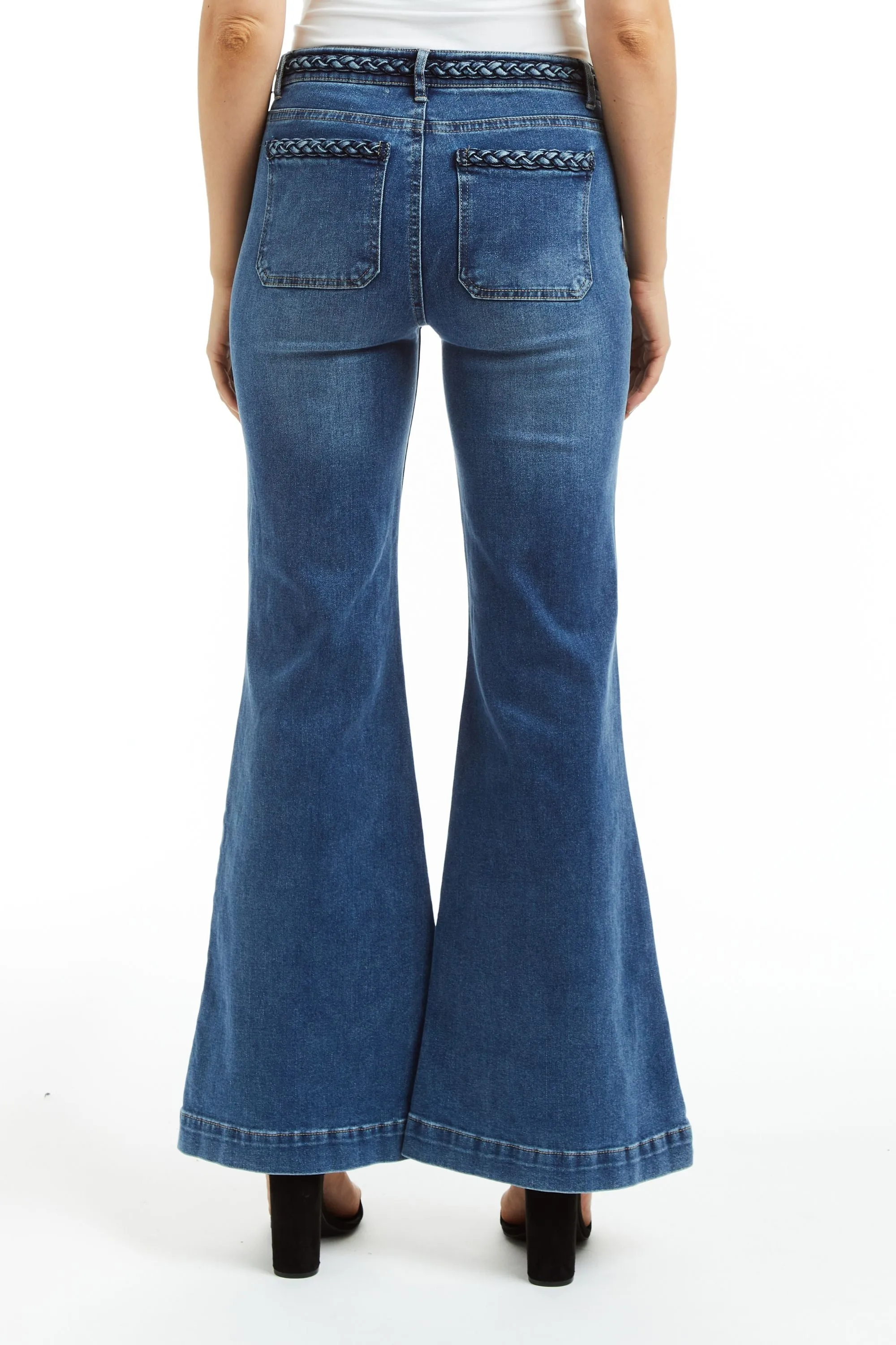 Mid Rise Braided Waist And Ft Patch Pkt Flare