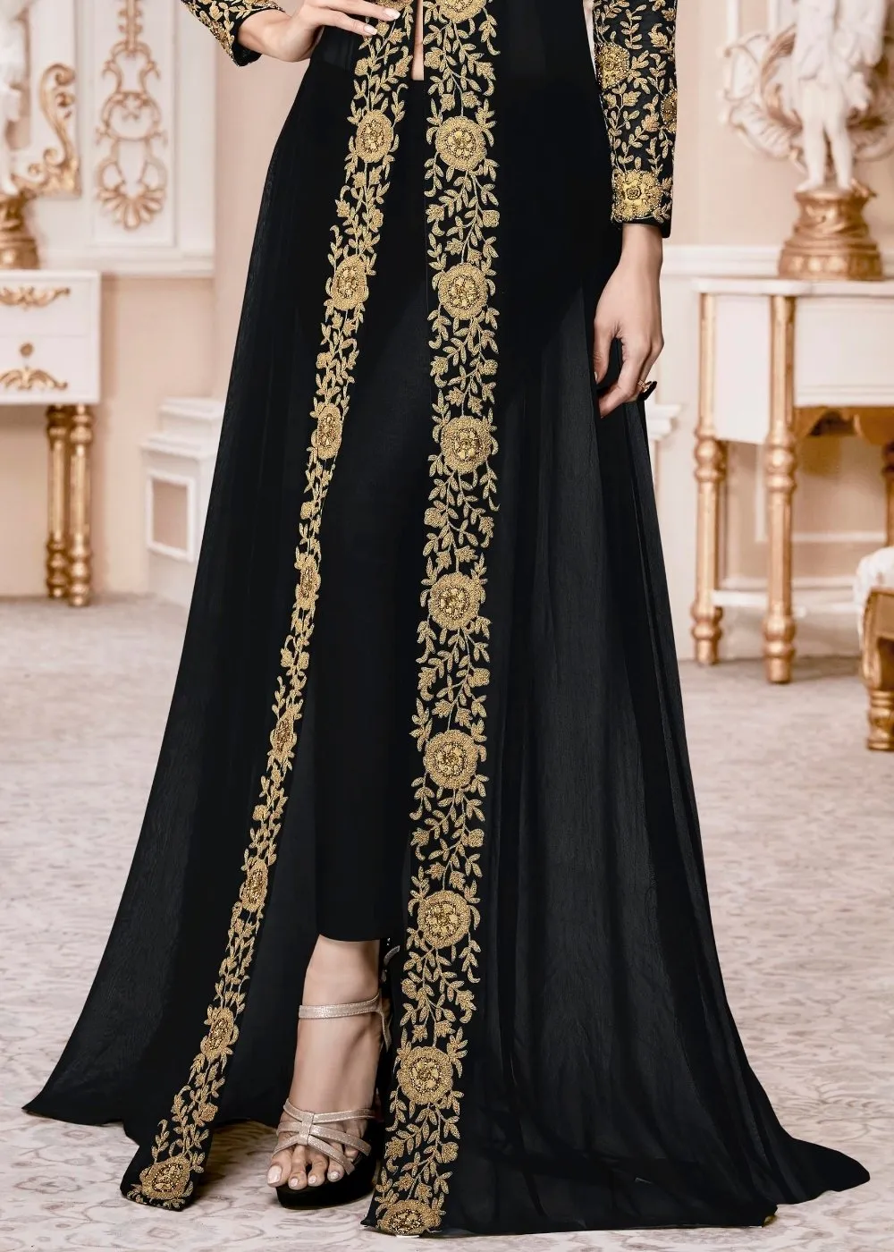 Midnight Black Georgette Embroidered Anarkali Suit