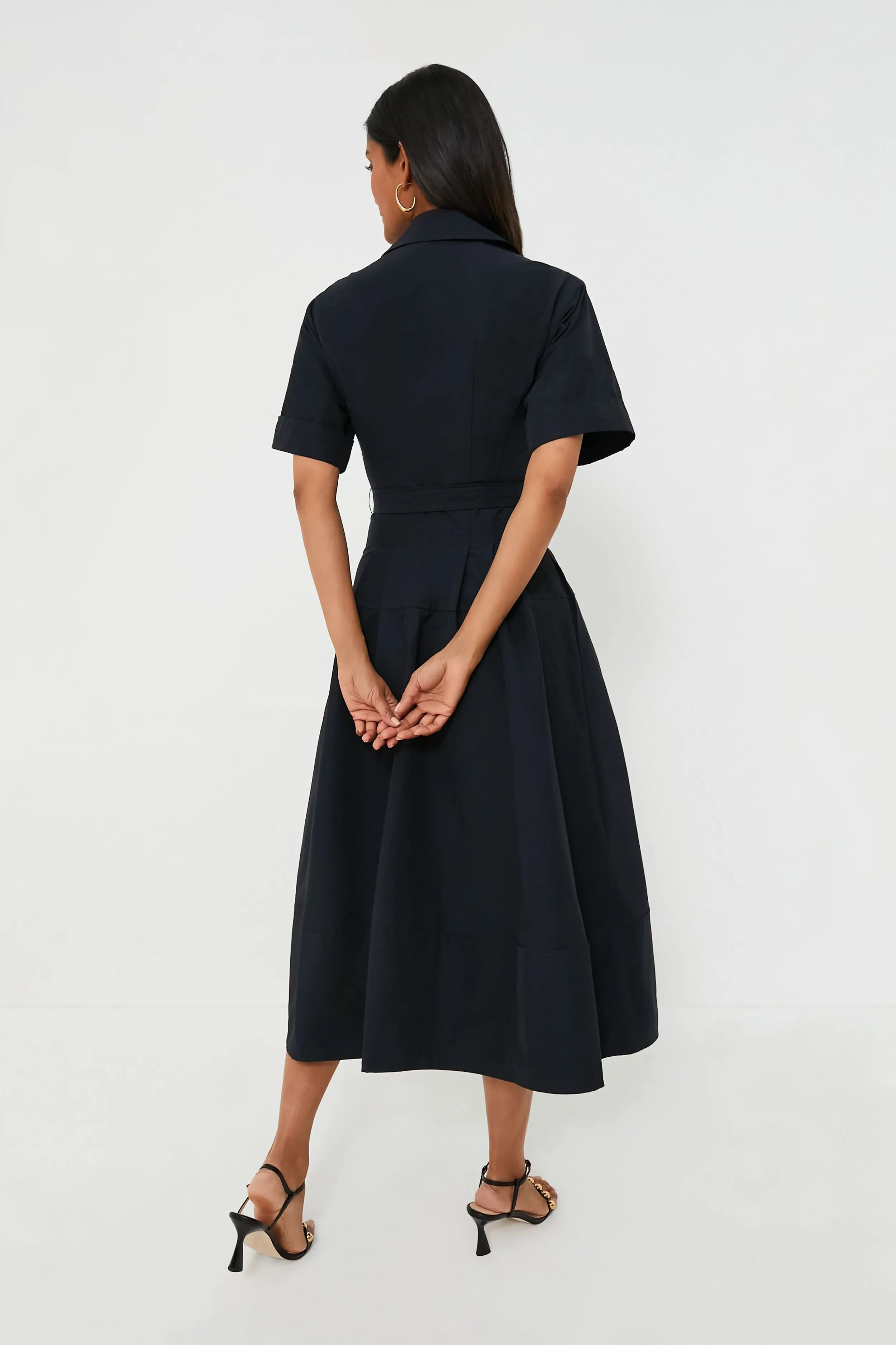 Midnight Deanna Short Sleeve Belted Midi Dress