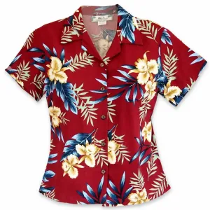 Midnight Maroon Lady's Hawaiian Rayon Blouse