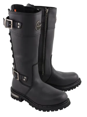 Milwaukee Leather-MBL9385-Women’s 15” Calf Laced Black Leather Riding Boots with Side Zipper Entry