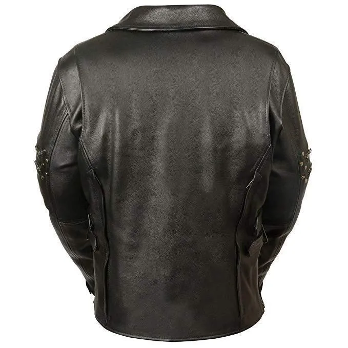 Milwaukee Leather MLL2585  Women's Fitted Belt-less Black Leather Motorcycle Jacket with Rivet Detailing and Gun Pockets