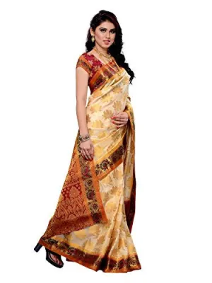 Mimosa Women Kanchipuram Art Silk Saree With Contrast Blouse (Off-White ,3169-148-OFFWT)