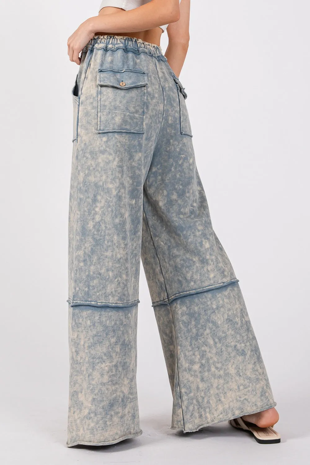 Mineral Washed Terry Wide Leg Pants Slate Blue