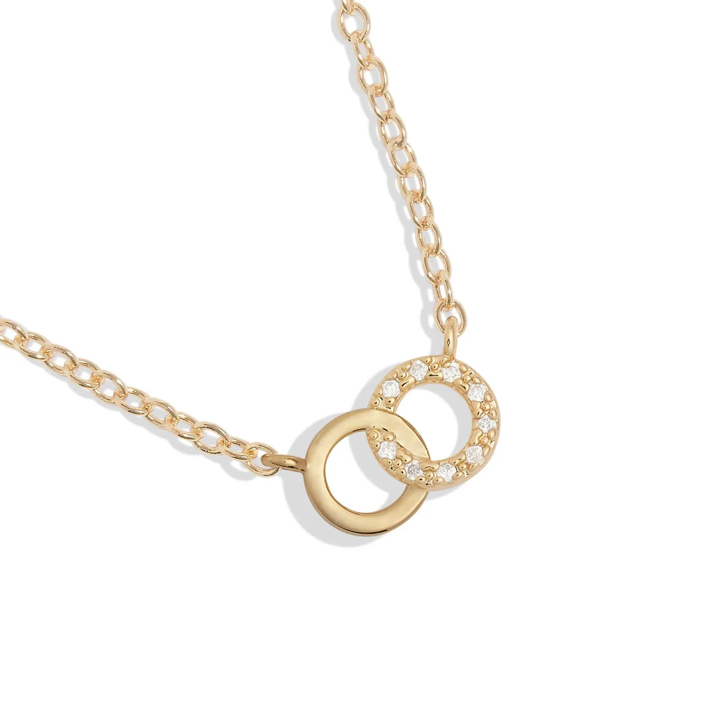 Mini Charms Pave Linked Circles Gold Plated Necklace 7636