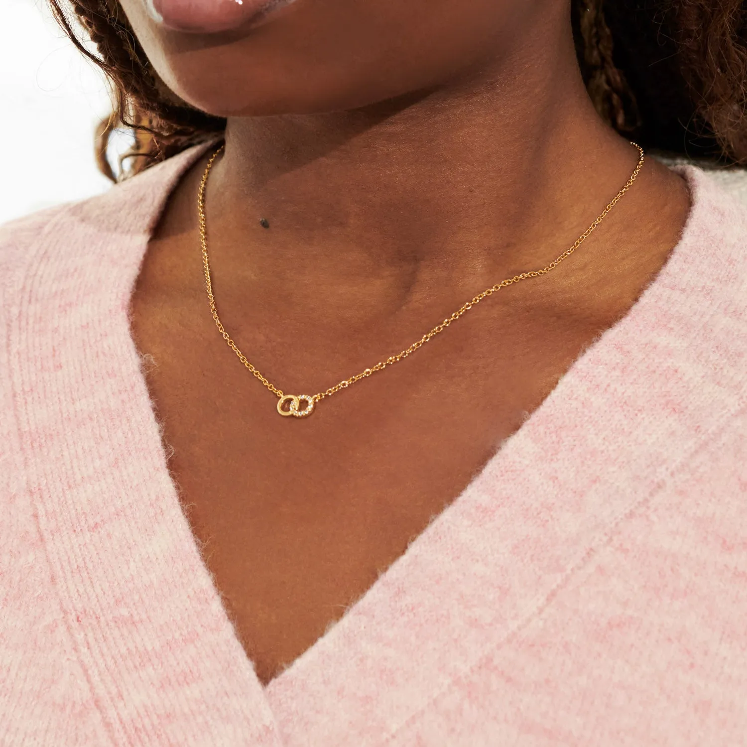 Mini Charms Pave Linked Circles Gold Plated Necklace 7636