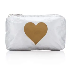 Mini Padded Zipper Pack in Silver with Gold Heart