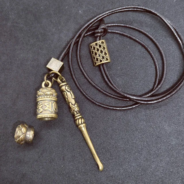 Mini Spoon Brass Jar Pendant Necklace - 3 Styles with Leather Rope