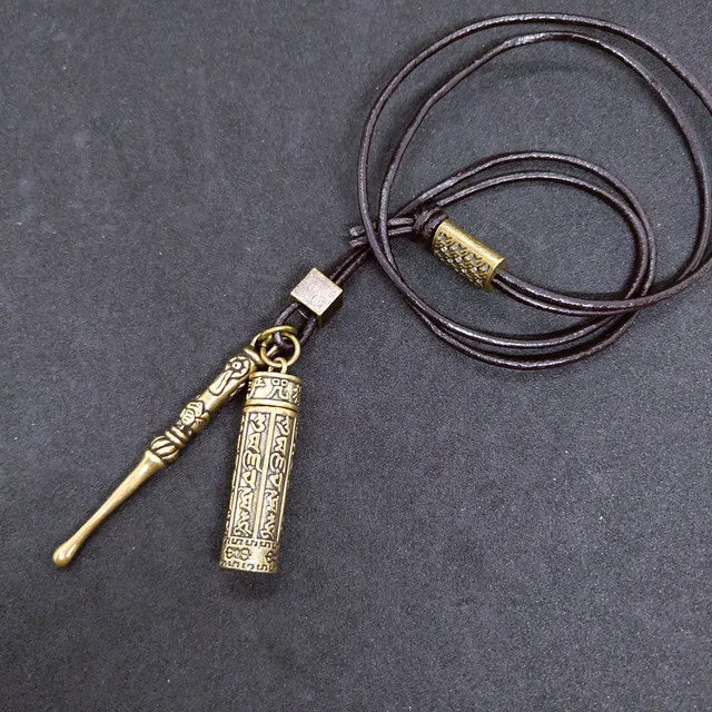 Mini Spoon Brass Jar Pendant Necklace - 3 Styles with Leather Rope