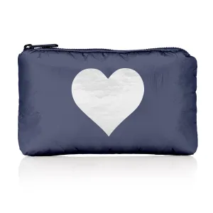 Mini Zipper Pack in Shimmer Navy Blue with Silver Heart