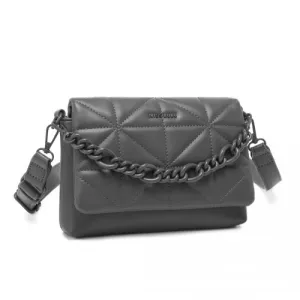 Miss Lulu Chic Quilted Grey Shoulder Bag with Chain Strap - Elegant & Stylish Handbag for Any Occasion