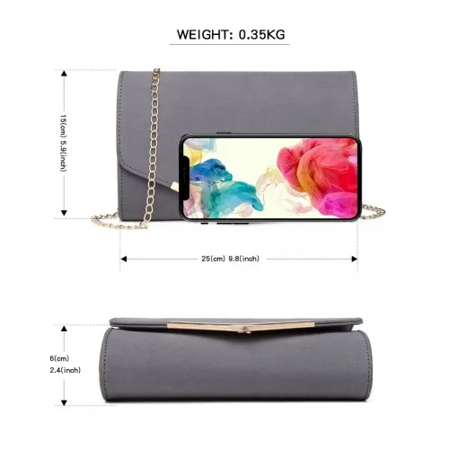 Miss Lulu Leather Look Envelope Clutch Bag - Grey | Sleek, Compact & Versatile Design