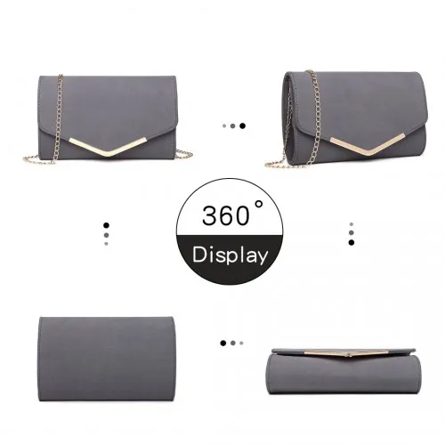 Miss Lulu Leather Look Envelope Clutch Bag - Grey | Sleek, Compact & Versatile Design