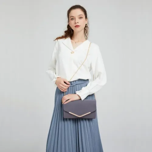 Miss Lulu Leather Look Envelope Clutch Bag - Grey | Sleek, Compact & Versatile Design