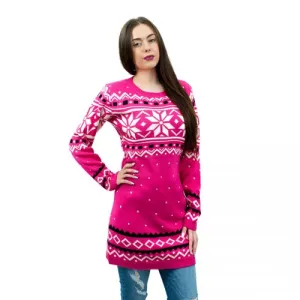 Miss Lulu Pink Christmas Jumper - Snowflake Pattern, Medium - Festive Winter Apparel