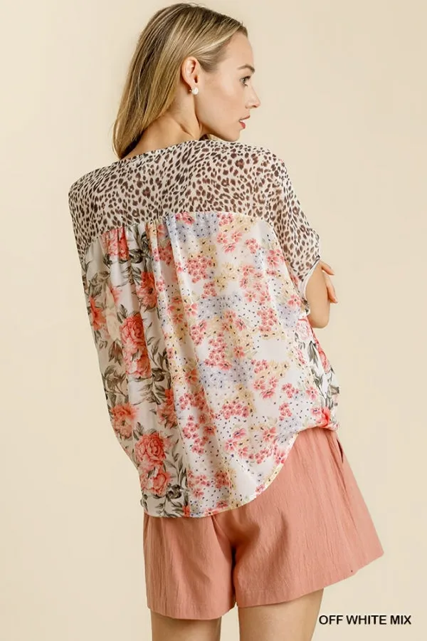 Mixed Print Crossbody Top, Off White