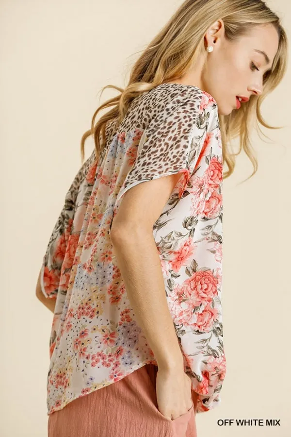 Mixed Print Crossbody Top, Off White