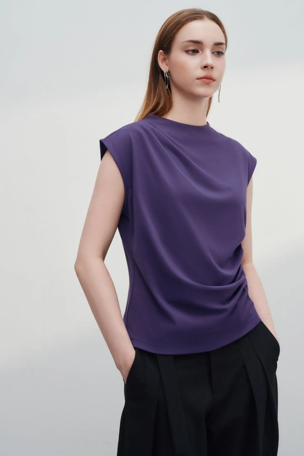 Mock Neck Cap Sleeve Top
