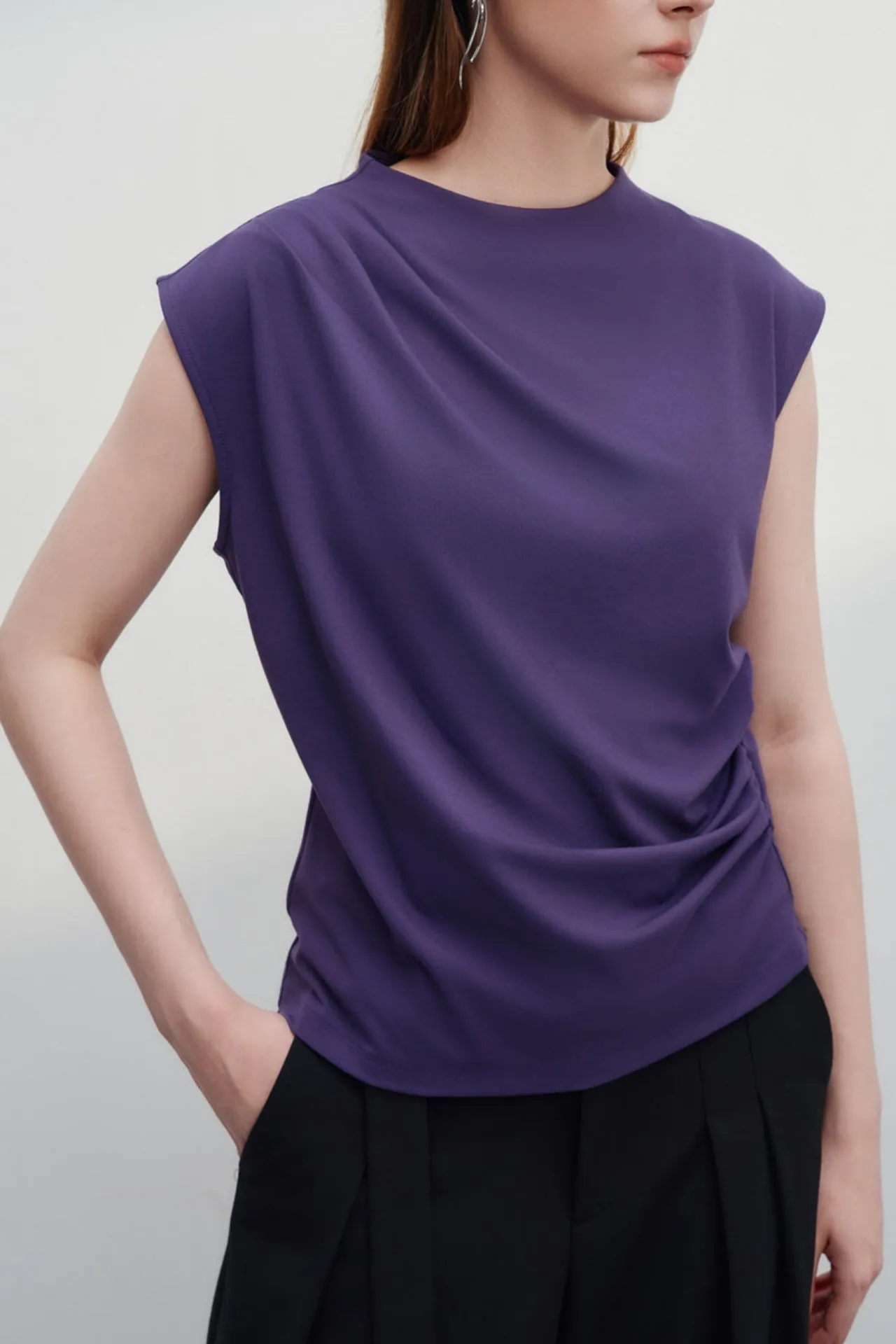 Mock Neck Cap Sleeve Top