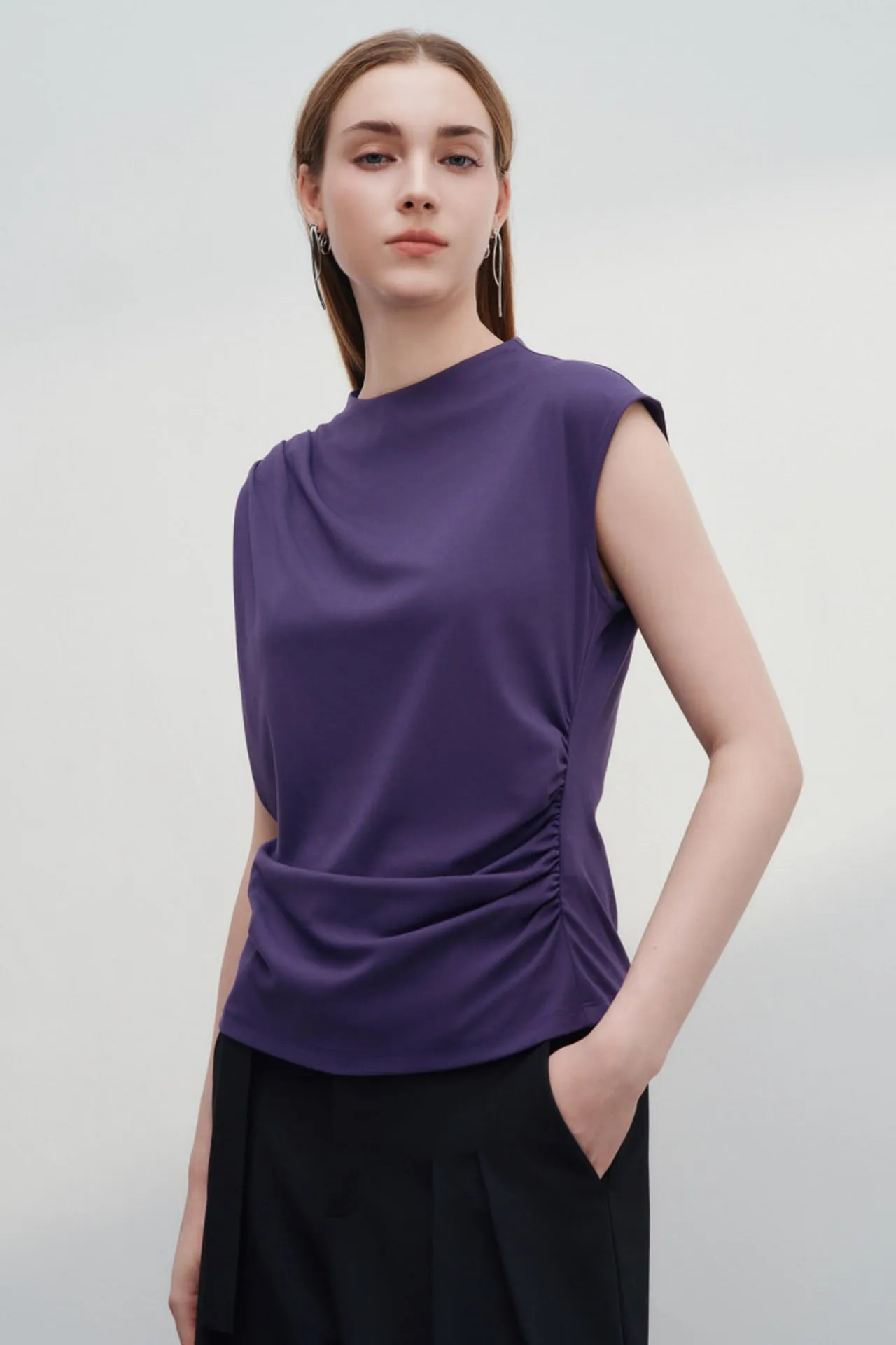 Mock Neck Cap Sleeve Top