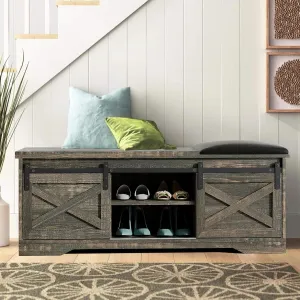 modern 47" Farmhouse Shoe Bench with Cushion, Entryway Hallway Wooden Furniture