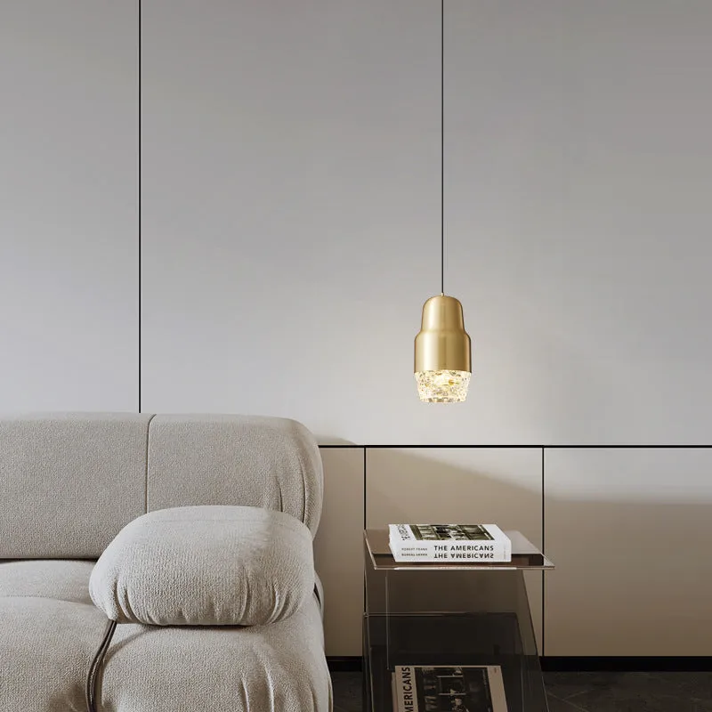 Modern Light Luxury Cylindrical Copper Acrylic LED Pendant Light