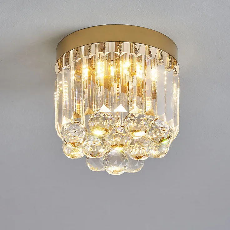 Modern Luxury Stainless Steel Dazzling Prismatic Crystal LED Flush Mount Ceiling Light For Hallway