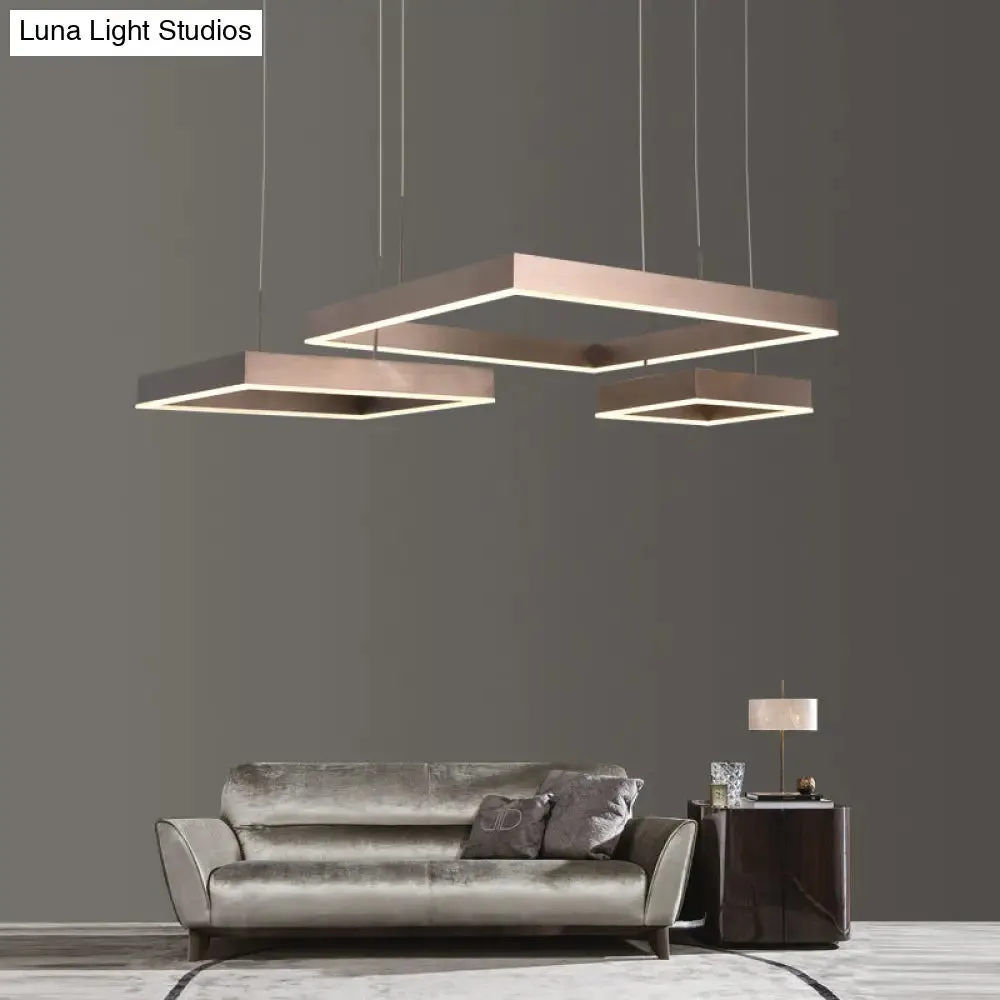 Modern Square Acrylic LED Chandelier - Coffee Finish Pendant Ceiling Light