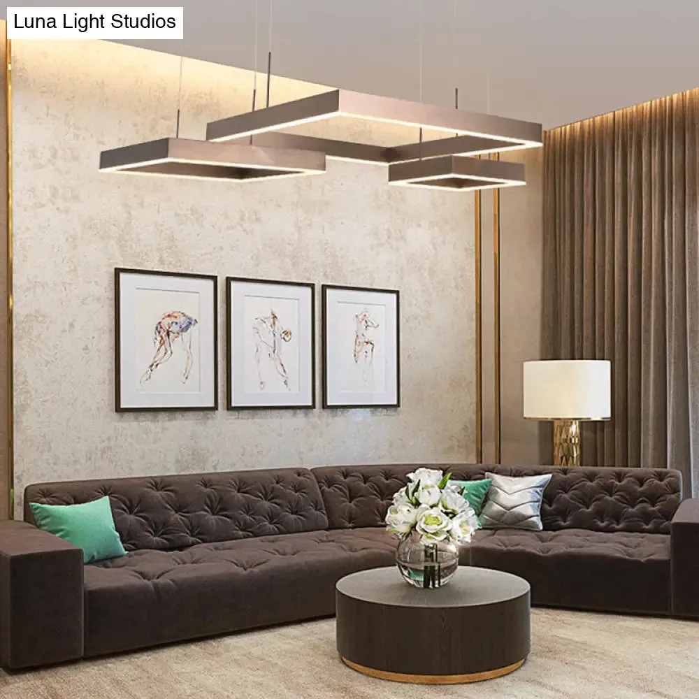Modern Square Acrylic LED Chandelier - Coffee Finish Pendant Ceiling Light