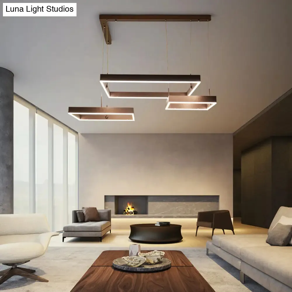 Modern Square Acrylic LED Chandelier - Coffee Finish Pendant Ceiling Light