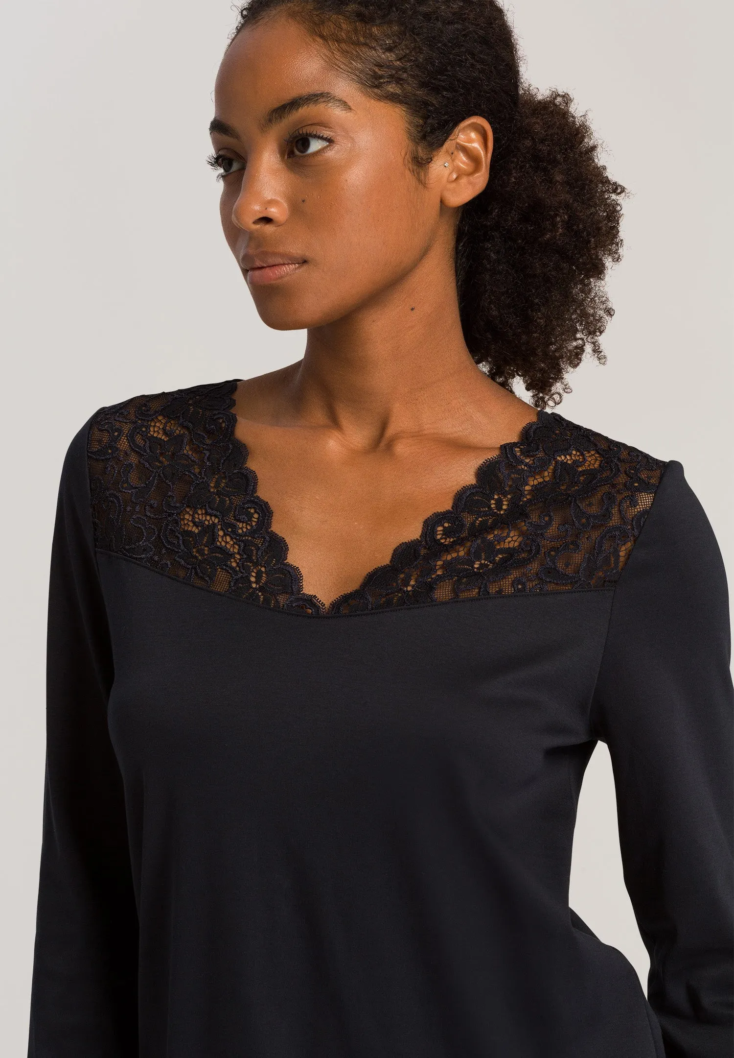 Moments Lace Trim Cotton Pajama Set | Black 77932-019
