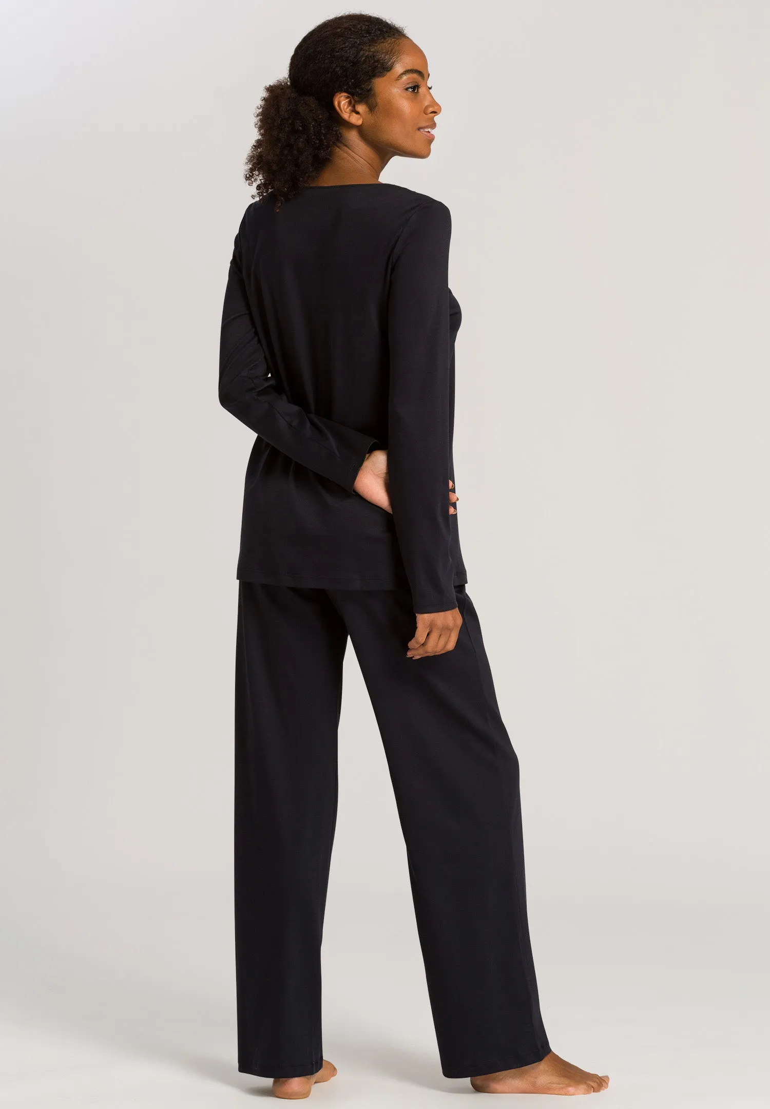 Moments Lace Trim Cotton Pajama Set | Black 77932-019