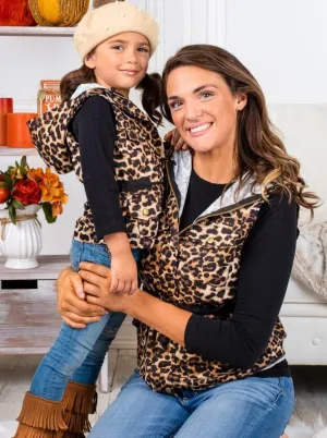 Mommy and Me Top and Leopard Hoodie Vest Set