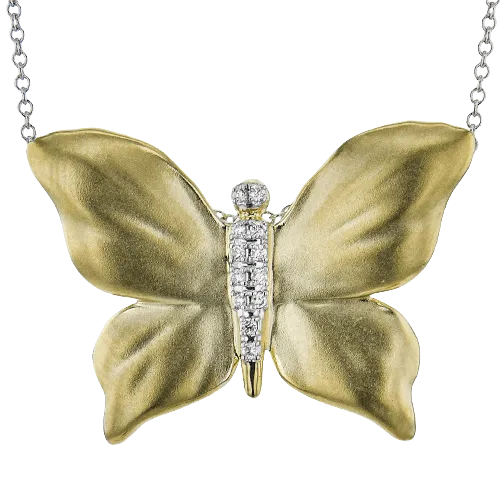 Monarch Butterfly Pendant Necklace in 18k Gold with Diamonds