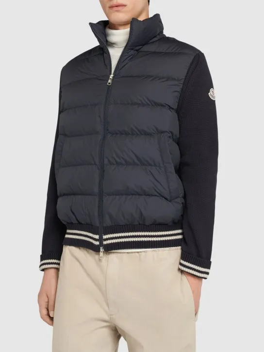Moncler   Padded tech &amp; cotton cardigan jacket 