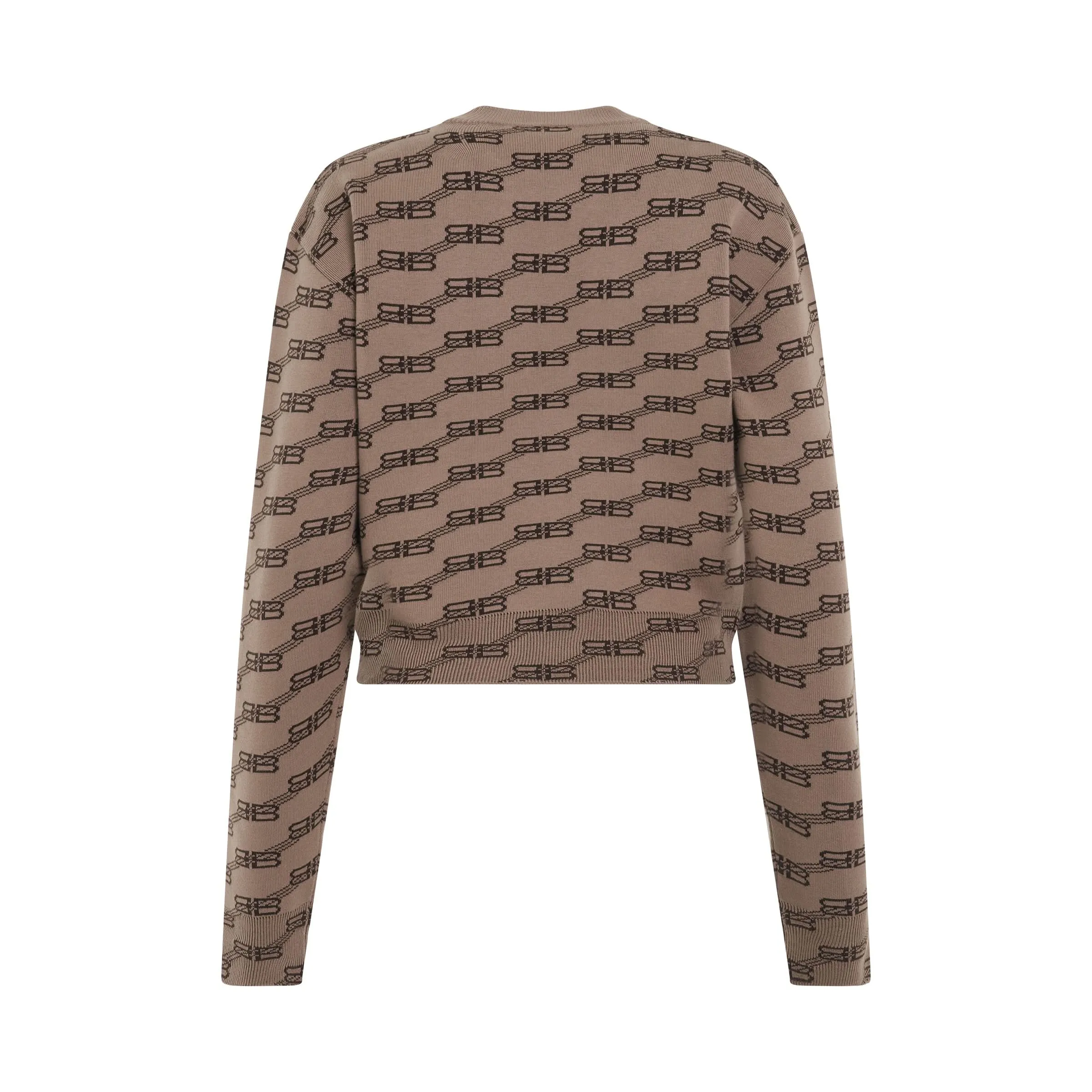 Monogram Cropped Sweater in Beige/Black