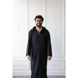 Moroccan Hoodie Thobe (Black)
