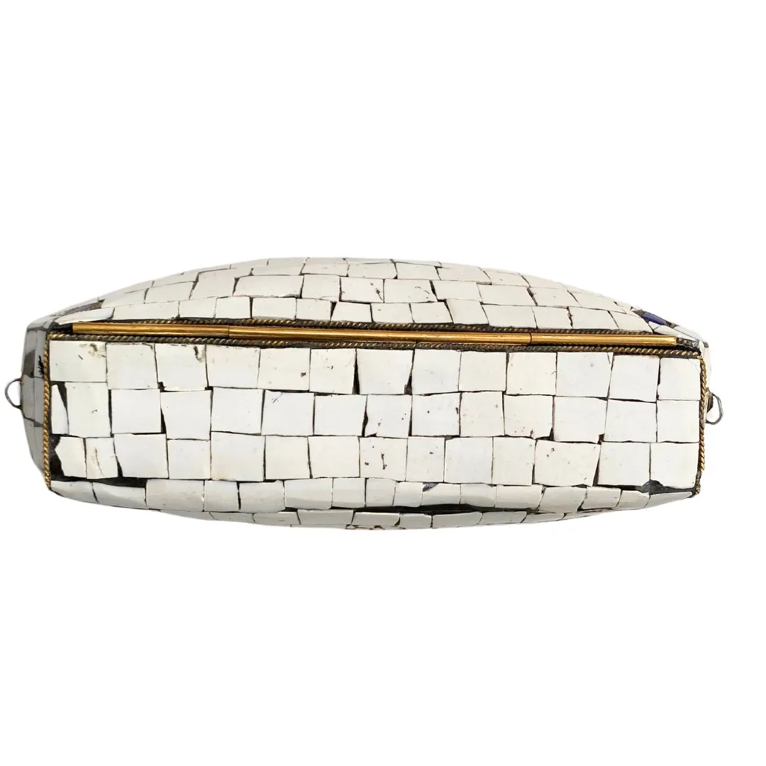Mosaic Vintage Style Crossbody Clutch White