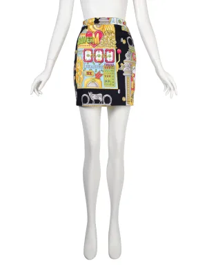 Moschino Vintage Multicolor Lucky Jackpot Casino Slot Machine Graphic Print Skirt