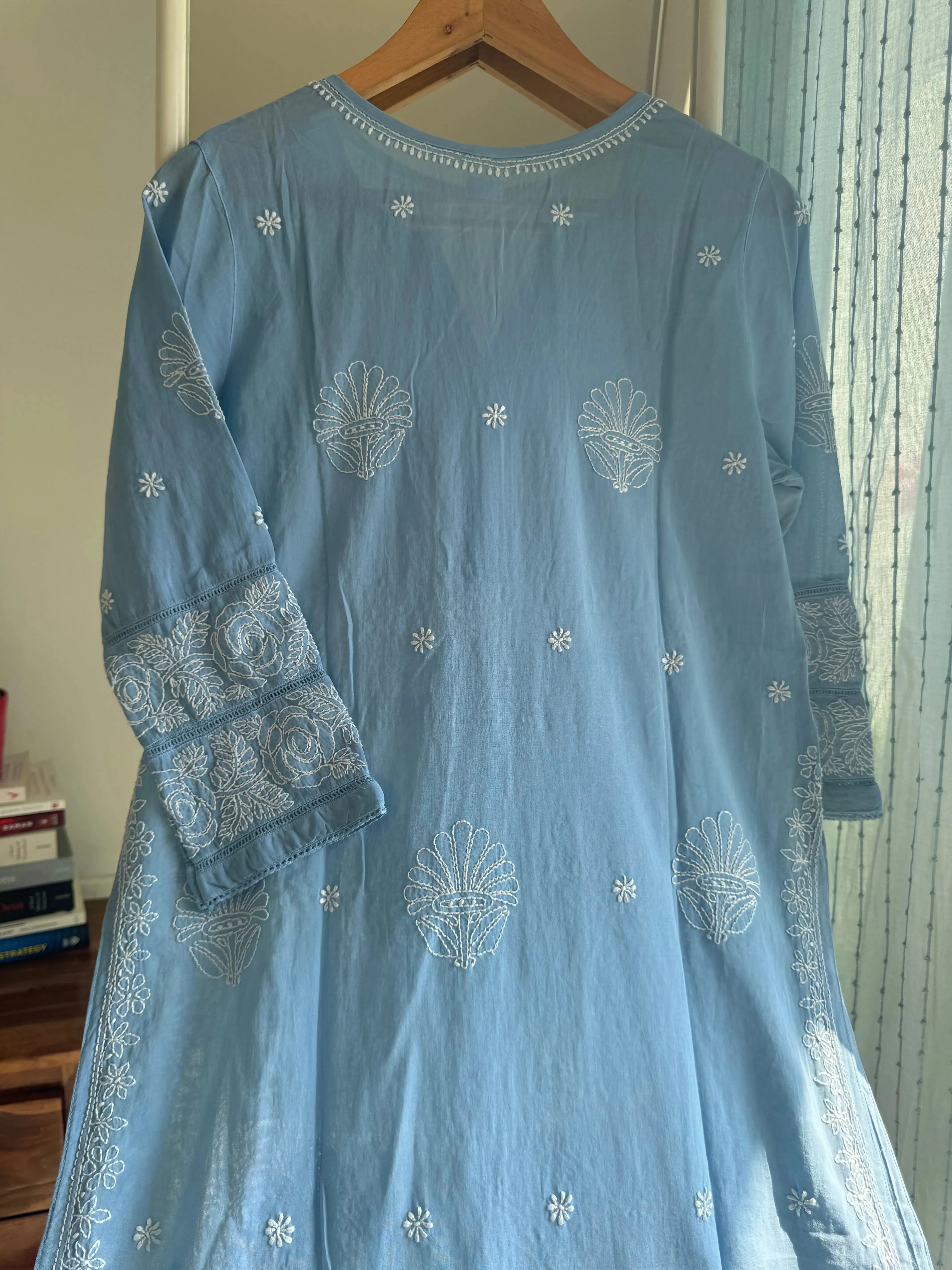 Mul Cotton Chikankari Kurti - Blue